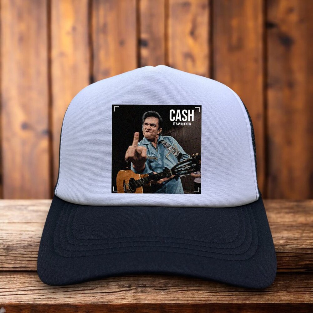 Johnny Cash Mens Trucker Hat Black Snapback Folsom Prison Retro Baseball Cap